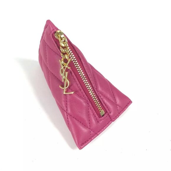 SAINT LAURENT PARIS Quilted Triangle Wallet Coin Compartment Pouch coin purse - Picture 7 of 16